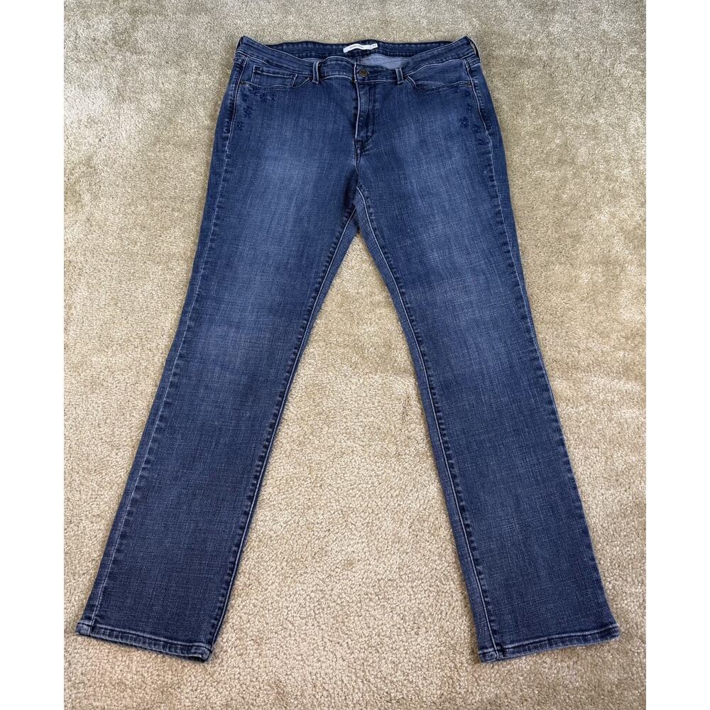 Levis Mid Rise Skinny Womens 33 Blue Jeans Pocket Embroidery Floral B363